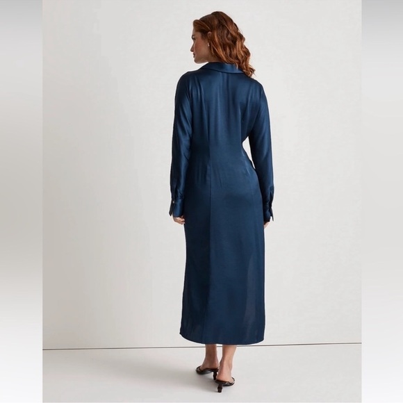 NWT Madewell Satin Button Front Midi Shirtdress Classic Indigo Blue Size 8 - Picture 6 of 15